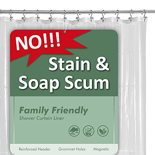 Barossa Design Plastic Shower Liner Clear - Premium PEVA Shower Curtain Liner with Rustproof Grommets and 3 Magnets, Waterproof Cute Lightweight Stan