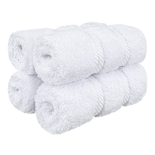 American Soft Linen Luxury Washcloths for Bathroom, 600 GSM 100% Cotton 4 Piece Turkish Wash Cloth Set, 13x13 in Soft Rags for Body and Face, White W