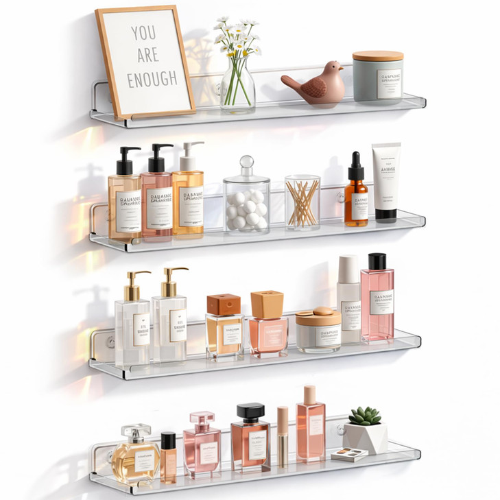Lifewit Floating Shelves for Bathroom, Acrylic Wall Organizer for Perfume, Makeup, Figures, Nail Polish, Photo, Book, 14" Decor Display Rack for Nurs