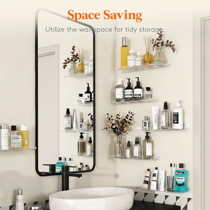 Lifewit Floating Shelves for Bathroom, Acrylic Wall Organizer for Perfume, Makeup, Figures, Nail Polish, Photo, Book, 14" Decor Display Rack for Nurs