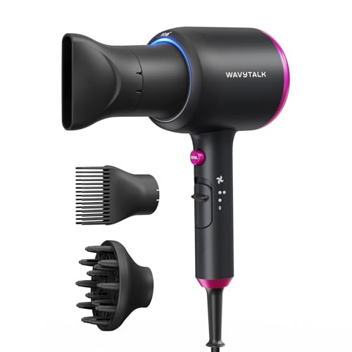 Wavytalk Hair Dryer with Diffuser, Blown Away Ionic Hair Dryer for Curly Hair with Comb, 1875W Fast Drying Blow Dryer with Ceramic Technology, 3 Atta