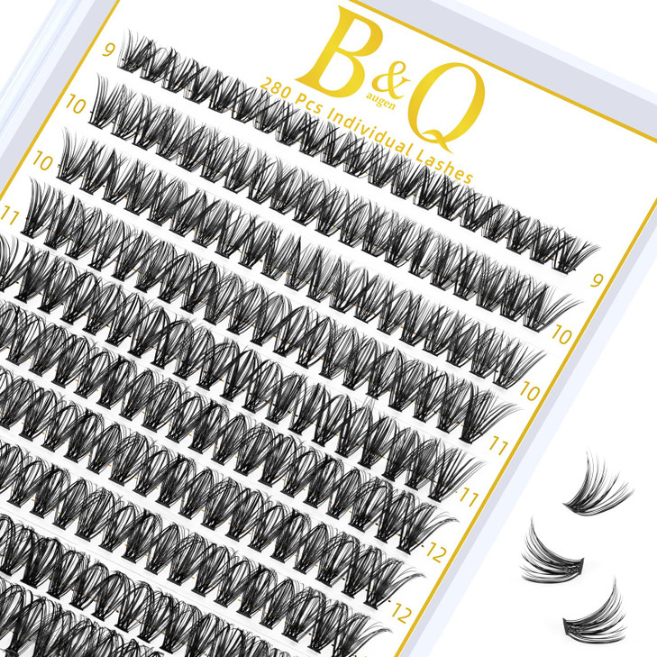 B&Q Lash Clusters 280PCS Natural Eyelash Clusters 40D D 9-16mm Individual Lash Wispy Eyelash Extension with Soft Thin Band Classic Look Pestañas Post
