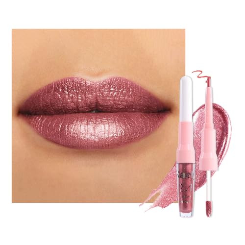 Kaely 2-in-1 Mauve Metallic Lipstick and Lip Liner Makeup, Shimmer Liquid Metallic Lipsticks for Women, Glitter Lip Gloss Stain Long Lasting Waterpro