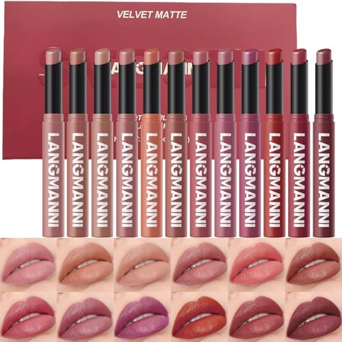 Jolilab 12Pcs Velvet Matte Lipstick Nude Matte Soft Dark Color Stick High Pigmented Long-Lasting Waterproof Lip Stick Lip Balm Beauty Cosmetics Gift