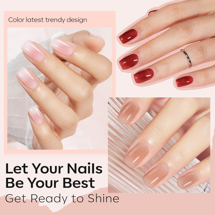 modelones Jelly Nail Polish 6 Colors, Sheer Nude Mini Nail Polish Set Red Pink Brown Quick Dry Spring Summer Fingernail Polish for DIY Nail Art Salon