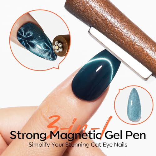 modelones Cat Eye Magnet Set for Nails, Heart Cateye Powerful 3 IN One Magnetic Pen Nail Design Square Double Head Round Magnets Tool Glassy Moon Fre