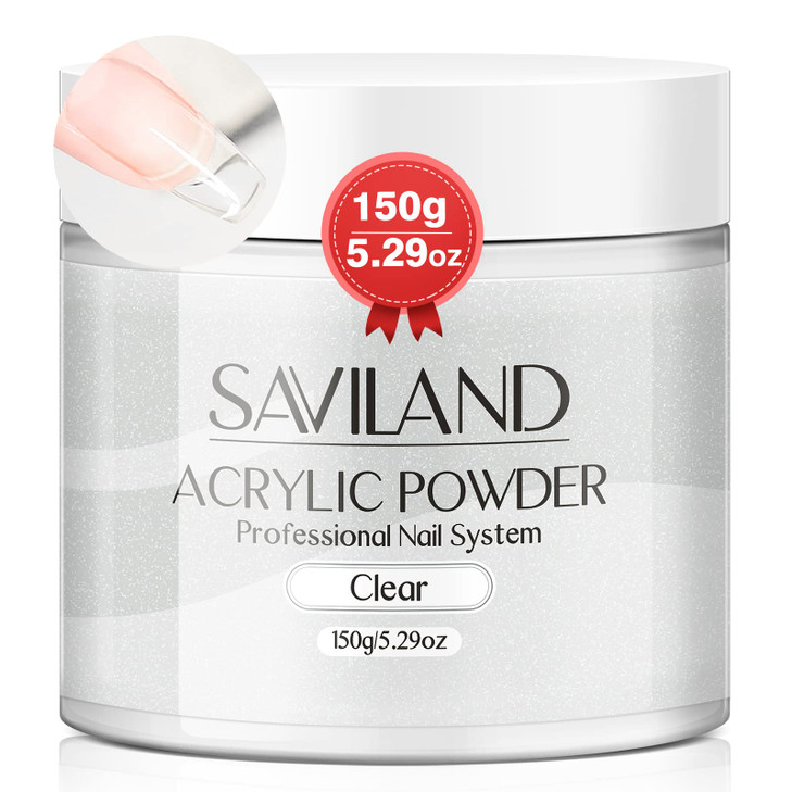 Saviland Clear Acrylic Powder: 5.29OZ Large Capacity Bubble-Free Acrylic Nail Powder Beginner Friendly Long Lasting Chip-Resistant Professional Nail