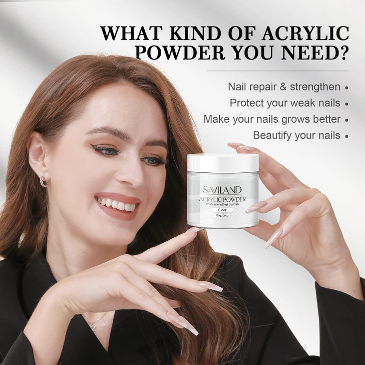 Saviland Clear Acrylic Powder: 5.29OZ Large Capacity Bubble-Free Acrylic Nail Powder Beginner Friendly Long Lasting Chip-Resistant Professional Nail