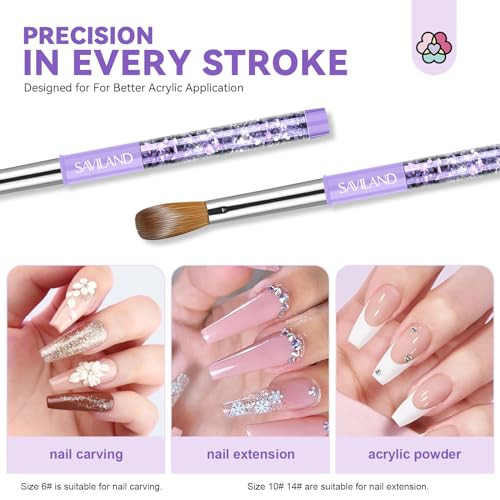 SAVILAND Kolinsky Acrylic Nail Brush Set: Size 6,10,14 Professional Nail Brushes Cleaner Manicure Tool for Acrylics Application Acrylic Powder Nails