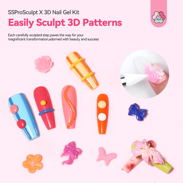 SAVILAND 3D Nail Gel Set: 12 Colors Non-Sticky Soak Off 3D Sculpting Gel for Nail Art Painting Drawing Hand Carving Molding with Sculpture Pen for 3D