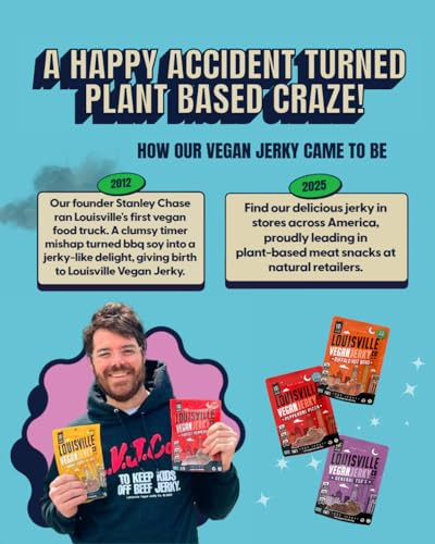 Louisville Jerky Co. Vegan Jerky Variety Pack, Plant Based Protein Snack, (3 Ounce, 5-Pack)  Smoky Carolina BBQ, Buffalo Hot Wing, Maple Bacon, Smok