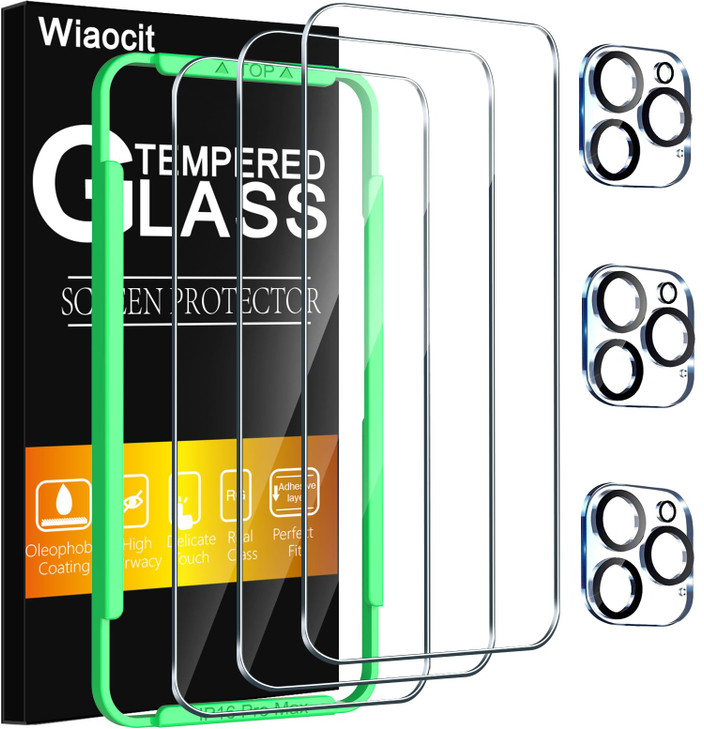 Wiaocit 3 Pack Tempered Glass Screen Protector for iPhone 16 Pro Max with 3 Pack Camera Lens Protector, 9H Hardness, Bubble Free, Case Friendly