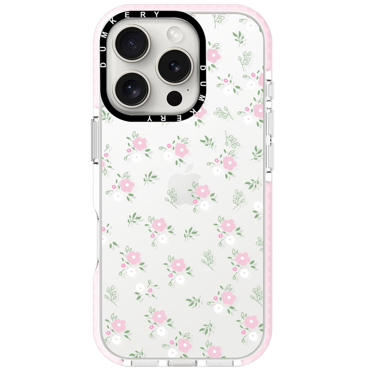Dumkery Cute Pink Flowers Case Compatible with iPhone 16 Pro Max Clear Case, Floral Leaf Aesthetic Pattern, Soft TPU Full Body Protection Shockproof