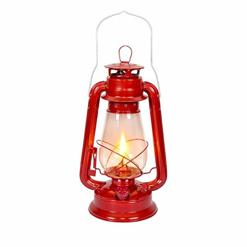 Stansport 12" Hurricane Lantern (127) - Timeless Vintage Design for Camping, Cabins and Emergencies  Classic Red 12-inch Lamp with Handle, Outdoor a