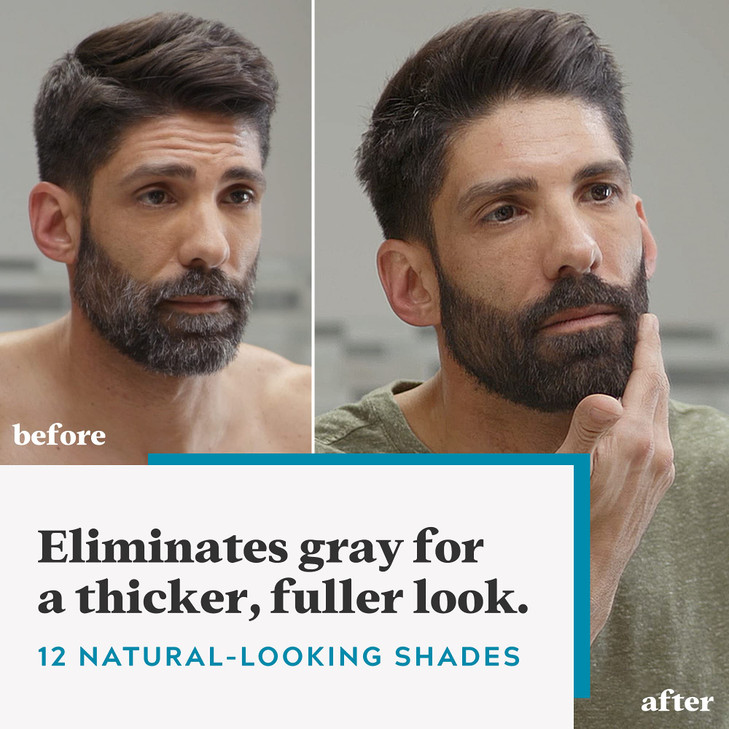 Just For Men Mustache & Beard, Beard Coloring for Gray Hair with Brush, With Keratin Biotin Aloe and Coconut Oil for Healthy Facial Hair - Medium-Dar