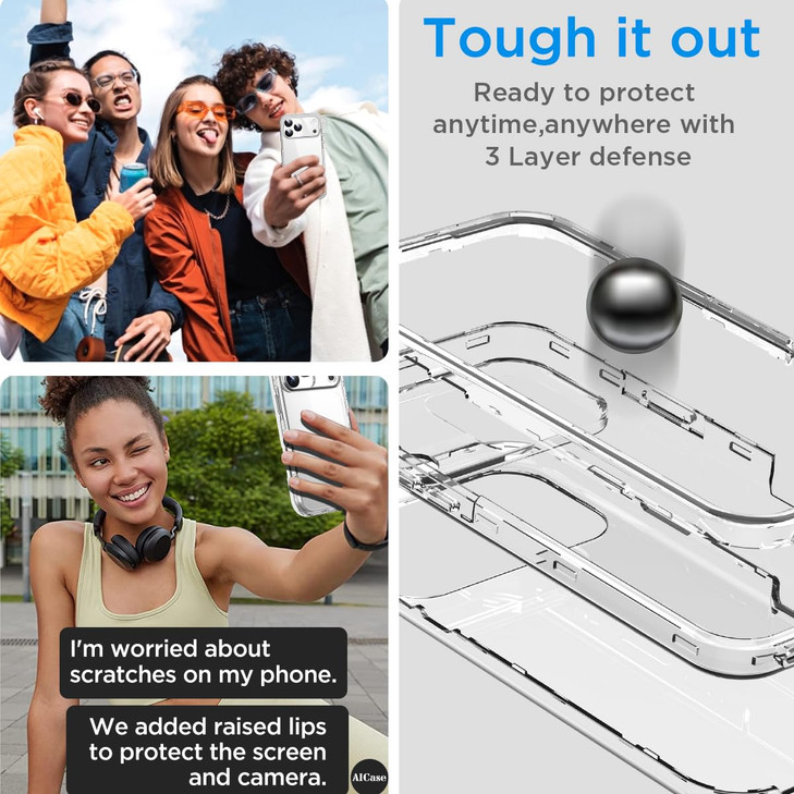 AICase for iPhone 17 Pro Clear Case(6.3"),Heavy Duty Drop Protection Full Body Rugged Shockproof/Dust Proof 3-Layer Military Protective Tough Durable