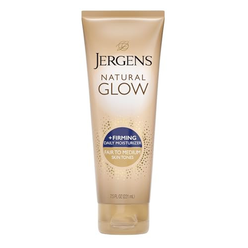 Jergens Natural Glow +Firming Self Tanner Body Lotion, Fair to Medium Skin Tone, Sunless Tanning Moisturizer with Collagen and Elastin. Helps to Visi