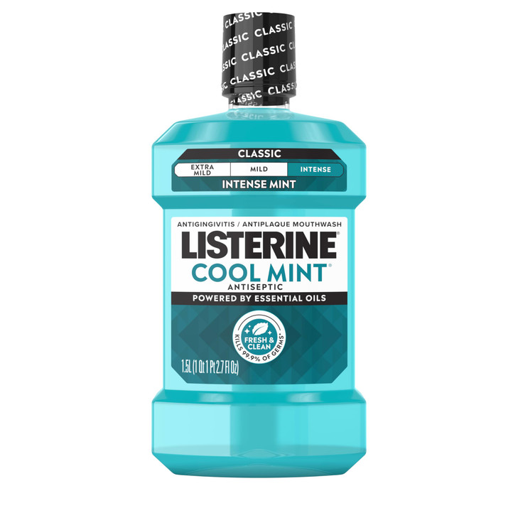 Listerine Cool Mint Intense Antiseptic Mouthwash, Daily Oral Rinse Kills 99.9% of Germs that Cause Bad Breath, Plaque and Gingivitis. For a Fresh, Cl