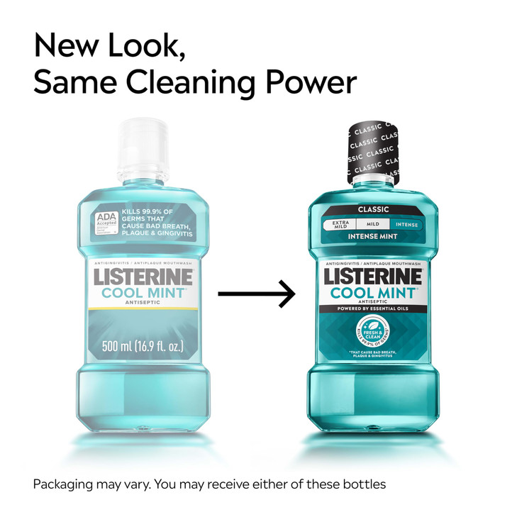 Listerine Cool Mint Intense Antiseptic Mouthwash, Daily Oral Rinse Kills 99.9% of Germs that Cause Bad Breath, Plaque and Gingivitis. For a Fresh, Cl