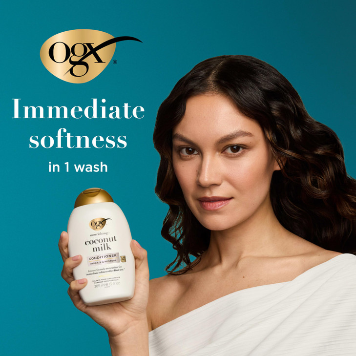OGX Nourishing + Coconut Milk Conditioner, Hydrating & Restoring Conditioner Moisturizes for Soft Hair After the First Use, Parabens-Free, Sulfate-Fr