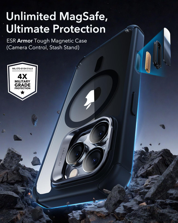 ESR for iPhone 16 Pro Max Case with Stand, Camera Control Button Compatible with MagSafe, Full-Body Military-Grade Drop Proof Case with Built-in 9H+