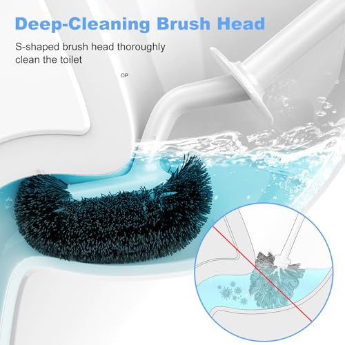 HAMITOR Toilet Bowl Brush Holder Set: Curved Design with Holder for Deep Cleaning Under Rim - Compact Hidden Scrubber for Small Space - Modern RV Bat
