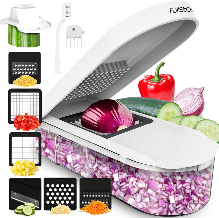 Fullstar Mandoline Slicer for Kitchen - Vegetable Chopper, Onion Potato Food Veggie Fruit Slicer and Cutter with Container, Kitchen Gadgets & Accesso