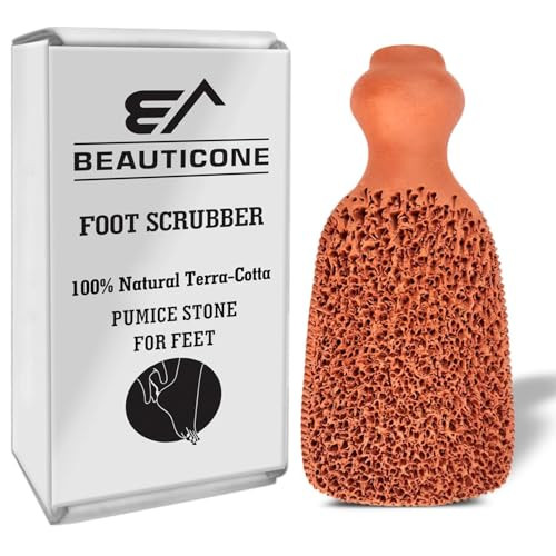 BEAUTICONE 100% Natural Terracotta Pumice Stone for Feet - Durable Callus Remover for Cracked Heels & Dead Skin - Dual Sided Foot Scrubber Pedicure T