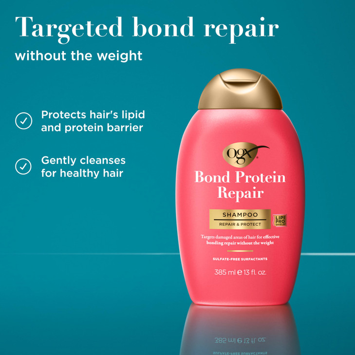 OGX Repair & Protect Bond Protein Repair Shampoo, Lightweight Hair Wash Cleanses & Targets Damaged Hair for Effective Bond Repair, Formulated without