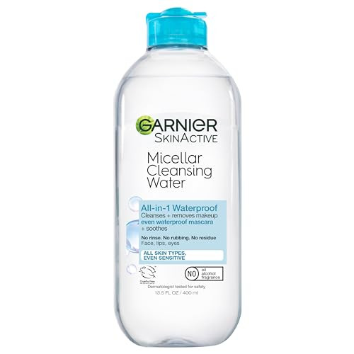 Garnier Micellar Water For Waterproof Makeup, Hydrating Facial Cleanser & Makeup Remover, Suitable for Sensitive Skin, Vegan, Cruelty Free, 13.5 Fl O