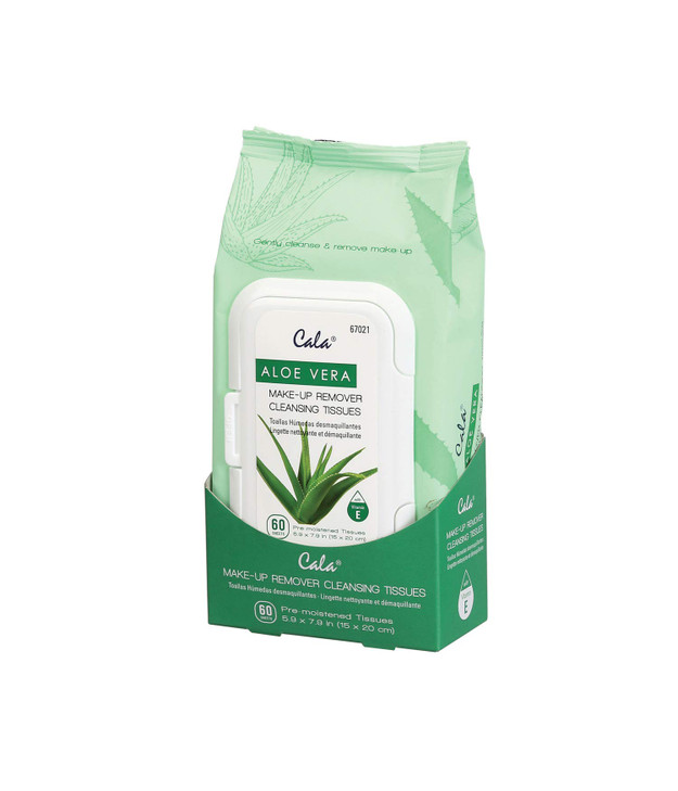 CALA Makeup Remover Cleansing Tissues Aloe Vera, Removes Makeup + Waterproof Eye Makeup Without Irritation, Deep Cleansing Wipes Leave Skin Soft Smoo