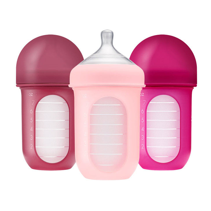 Boon Nursh Bottles - Silicone Baby Bottles Help Ease Colic Symptoms - Reusable Food-Grade Silicone Pouches with Polypropylene Shell - Medium Flow - 8