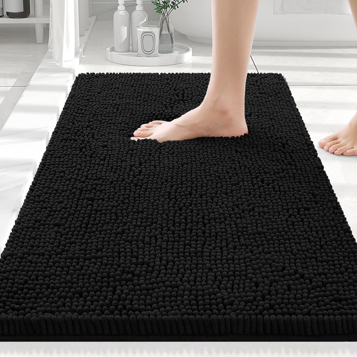 Smiry Luxury Chenille Bathroom Rugs 30x20, Extra Soft and Absorbent Shaggy Bath Mat, Machine Washable, Non-Slip Plush Carpet Runner for Tub, Shower,
