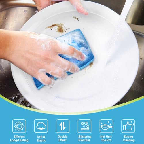AIDEA Non Scratch Scrub Sponge, 24Count, Sponges for Dishes, Sponges Kitchen, Cleaning Sponge, Cleans Fast Without Scratching, Stands Up to Stuck-on