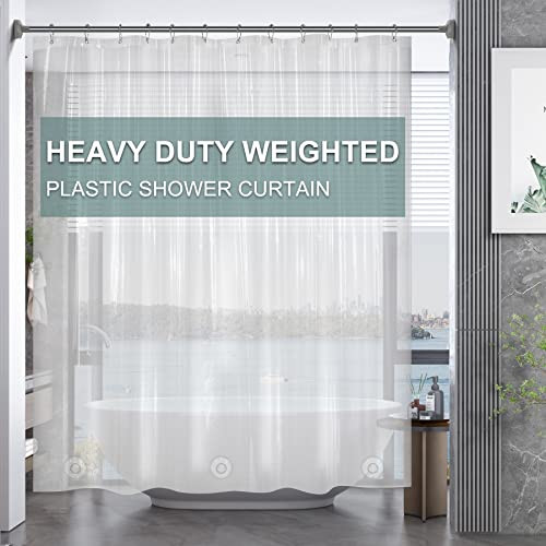 AmazerBath Plastic Shower Curtain Clear Premium PEVA, Clear Shower Curtain Heavy Duty 8G, Weighted Shower Curtains for Bathroom Accessories with 3 Bi