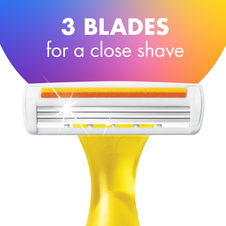 BIC Soleil 3 Colors Women's Disposable 3-Blade Razors, With Aloe Vera and Vitamin E Strip, 14-Pack