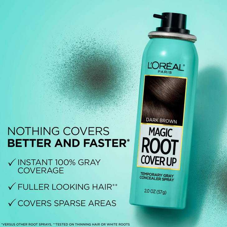 L'Oreal Paris Root Cover Up Temporary Gray Concealer Spray, Hair Color Spray with Filling & Thickening Coverage, Dark Brown, Packaging May Vary