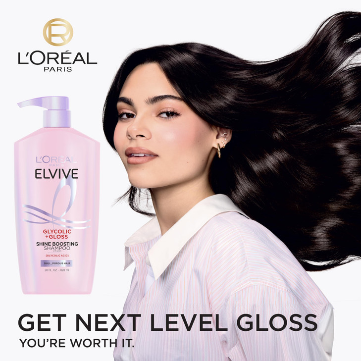 L'Oreal Paris Elvive Glycolic + Gloss Shine Boosting Shampoo and Conditioner Set, Cleanses and Smooths Dull, Porous Hair Into High-Shine, Glossy Hair