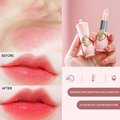 BestLand 6 Pcs/Set Flower Jelly Lipstick Set Temperature Change Moisturizer Long Lasting Nutritious Balm Magic Color Change Lip Gloss