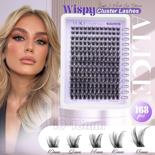 ALICE Lash Clusters Wispy Eyelash Clusters 10-18mm 168pcs Cluster Eyelash Extensions Natural Volume Lash Extensions DIY Individual Lashes with Soft T