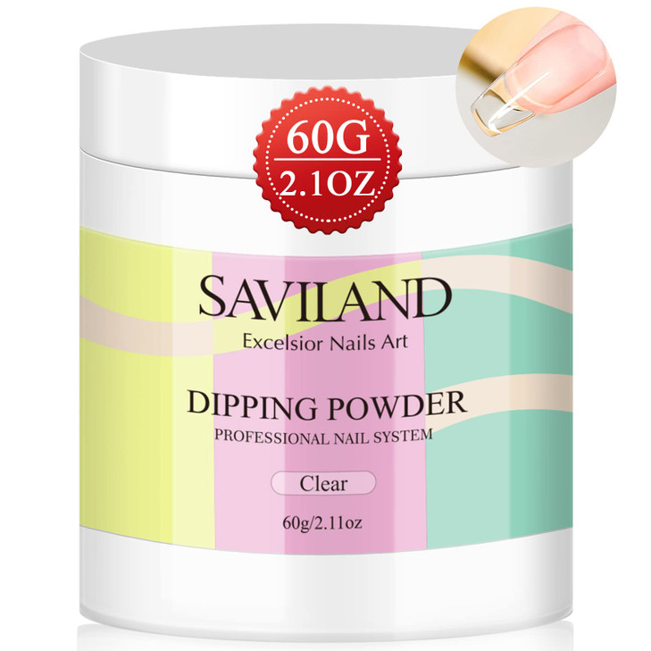 SAVILAND Clear Dip Powder - 2.1 oz/ 60g Dipping Powder Set Crystal Clear for French Natural Nails Art Starter Manicure, Strengthen Nail Easy for Begi
