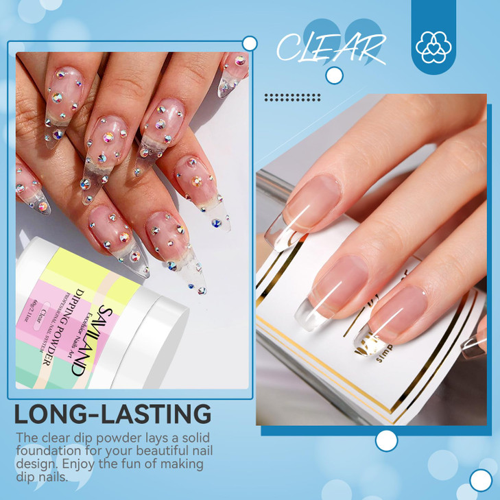 SAVILAND Clear Dip Powder - 2.1 oz/ 60g Dipping Powder Set Crystal Clear for French Natural Nails Art Starter Manicure, Strengthen Nail Easy for Begi