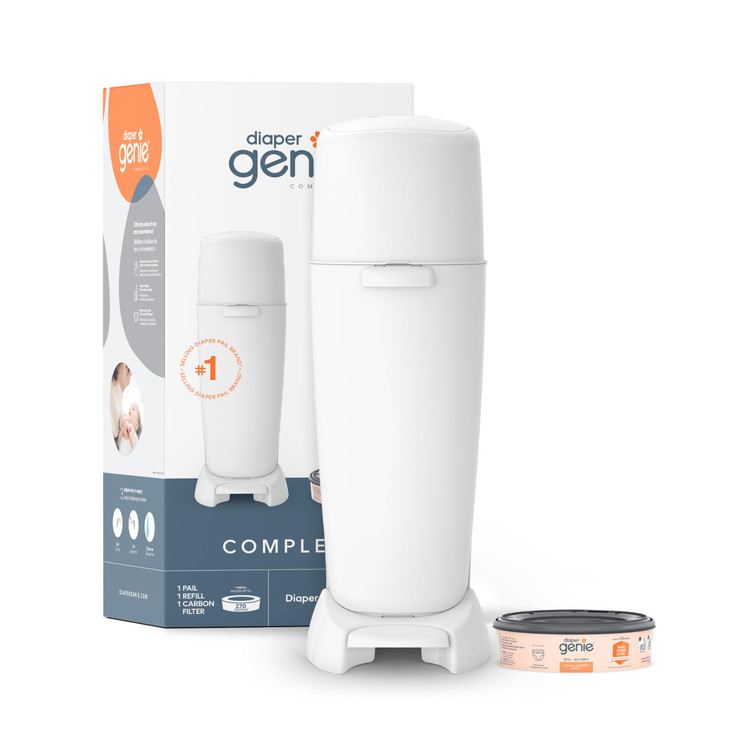 Diaper Genie Complete Diaper Pail (White)  Includes 1 Refill (Holds 270 Newborn Diapers) & 1 Carbon Filter