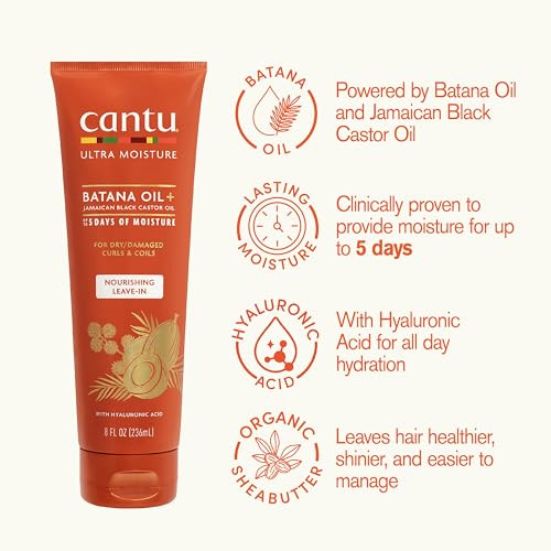 Cantu Ultra Moisture Nourishing Leave-In Conditioner with Batana Oil + Jamaican Black Castor Oil, 8 fl oz