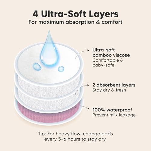 Organic Nursing Pads - 14 Washable Breast Pads for Breastfeeding, Wash Bag, Viscose Derived from Bamboo Reusable Nipple Covers for Breastfeeding Esse