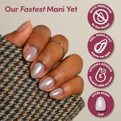 Glamnetic Quick Press Mani - No Glue Press On Nails, Just Peel and Stick, Oval Extra Short Nails, Mess Free, Salon Quality Stick On Nails, Nude Glaze
