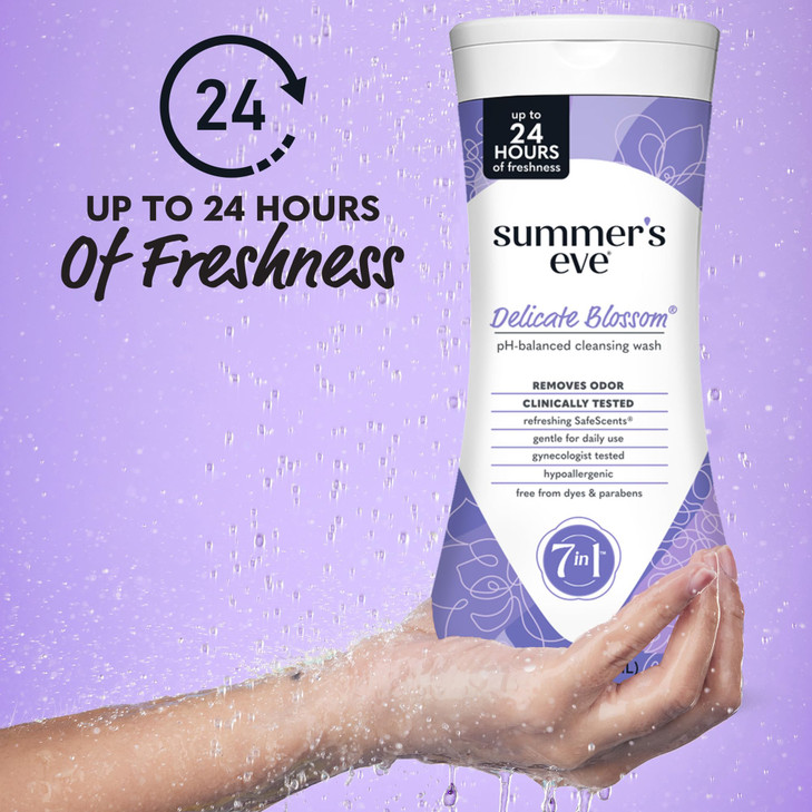 Summer's Eve Delicate Blossom All-Over Daily Feminine Wash, pH-Balanced Body Wash for Women, Removes Vaginal Odor and Refreshes, 15 Fl Oz
