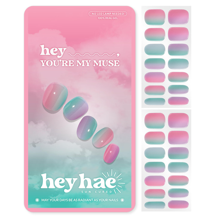 Heyhae Semi Cured Gel Nail Strips | No LED Lamp Needed | Pink, Rainbow | Easy Apply & Remove, Salon Quality | Includes 28 Strips, 2 Prep Pads, Nail F