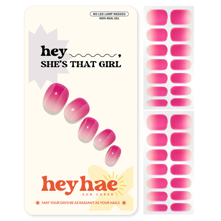 Heyhae Semi Cured Gel Nail Strips | No LED Lamp Needed |Pink, Ombre | Easy Apply & Remove, Salon Quality | Includes 28 Strips, 2 Prep Pads, Nail File