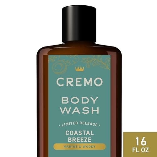 Cremo Rich-Lathering Coastal Breeze Body Wash Men, Notes of Salty Air, Coconut Water, and Mossy Woods, 16 Fl Oz